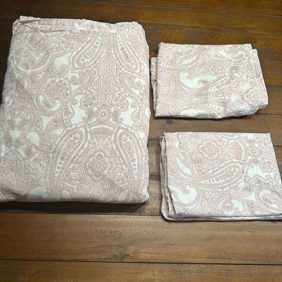 Ikea Jattevallmo Red Cotton Paisley Full Queen Duvet Cover 2 Shams Set - Picture 1 of 7